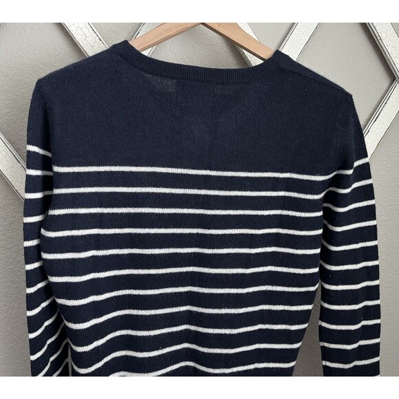 Jumper 1234 Women’s size 1 100% Cashmere Sweater Navy Blue/White Stripe Buttons - Picture 5 of 6